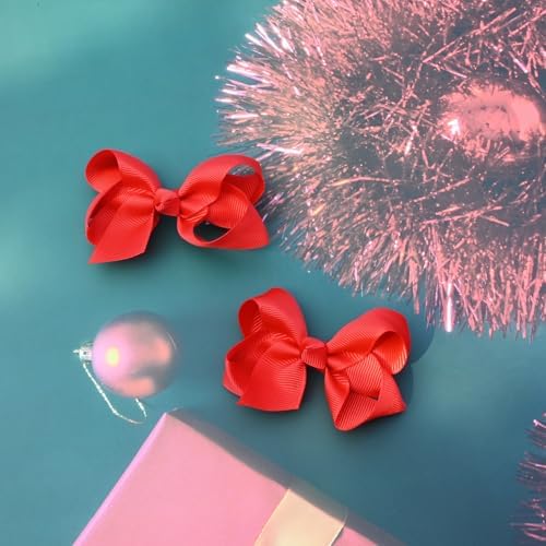 2 PCS 3inchs Hair Bows for Girls Grosgrain Ribbon Hair Bow Alligator Clips Hair Accessories for Baby Girls Toddlers(Red) - Image 5