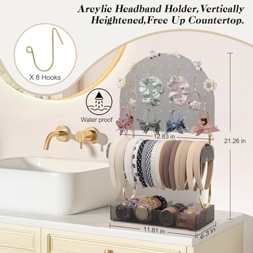 Keebofly Hair Accessories Organizer & Headband Holder Stand, Smoky Grey & Gold-plated - Image 6