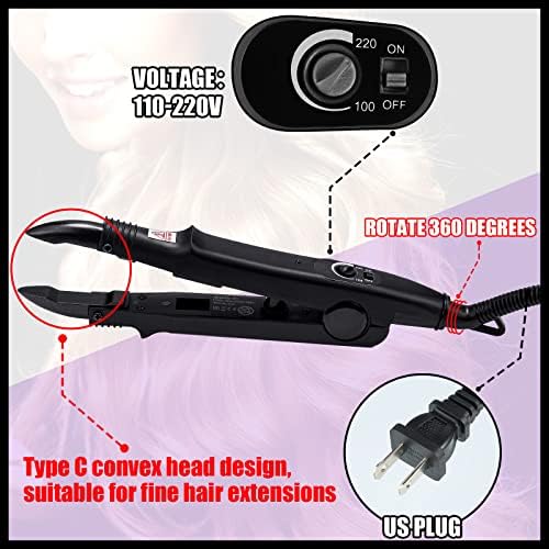 Lothee K Tip Hair Extensions Kit with Heat Iron Finger Protector, Black - Image 3