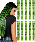 10 Pcs Green Hair Extensions Clip-in, Raccoon Tail Hair Accessories 22 Inch by Olldag
