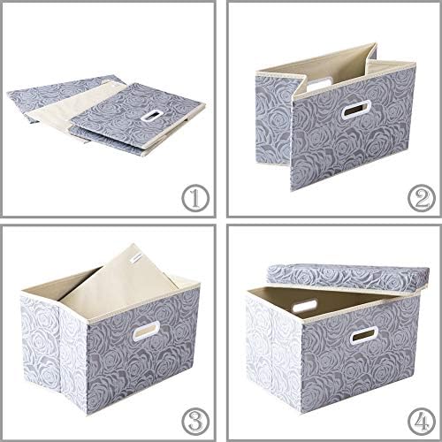 PRANDOM Collapsible Storage Boxes with Lids Fabric Decorative Storage Bins Cubes Organizer Containers Baskets with Cover Handles Divider for Bedroom Closet Living Room 14.9x9.8x9.8 Inch 1 Pack - Image 5