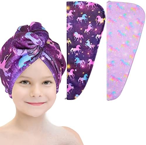 Basumee Microfiber Hair Towel Wrap for Kids Girls, Ultra Absorbent, 2 Pack by Basumee