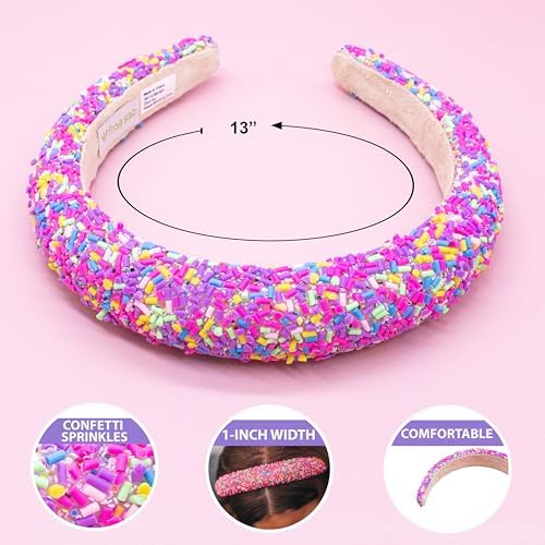 FROG SAC Sprinkle Headbands for Girls, Purple Padded Confetti Head Band for Kids, Thick Puffy Hair Bands for Children, Wide Little Girl Hairband Hair Accessories - Image 4