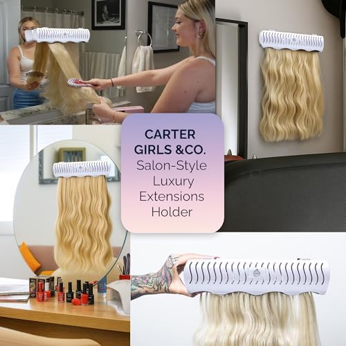 Carter Girls & CO. Hair Extension Holder 4 Mounting Options & Tools | Fully Equipped Hair Extension Hanger with Holds Clip-ins, Tape-Ins, Wefts for Washing, Styling, Storage & Travel (White) - Image 3