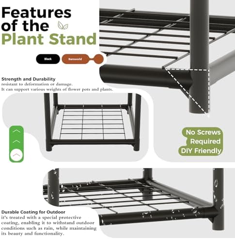 Bamworld Plant Stand Outdoor Metal Plant Shelf for Multiple Plants Large Plant Holder Waterproof for Garden Living Room Patio Morden Home Decor Gardening Gifts - Image 4