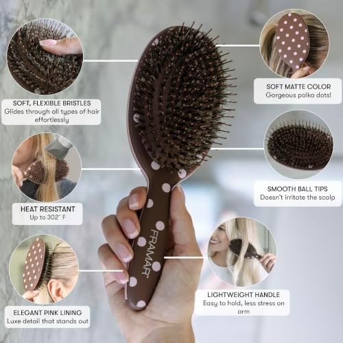 FRAMAR Soft Boar Bristle Hair Brush – Slick Back Brush, Boar Bristle Brush - Image 2