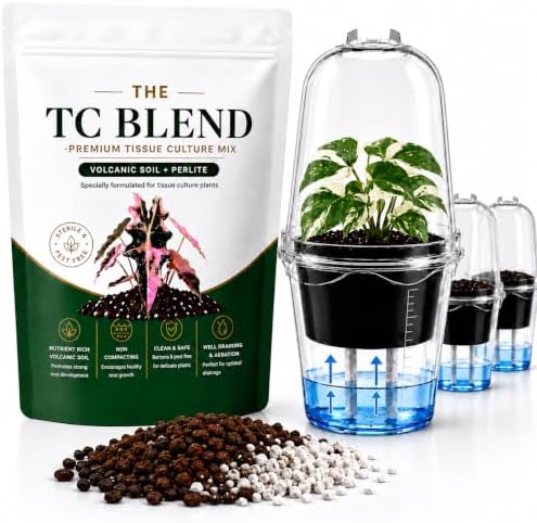 Tissue Culture Starter Kit, Self Watering Pots for Indoor Plants, TC Soil Kit with Volcanic Soil & Perlite, Clear Plant Pots with Drainage, TC Acclimation Kit, Potting Mix for Tissue Culture Plants by Unknown