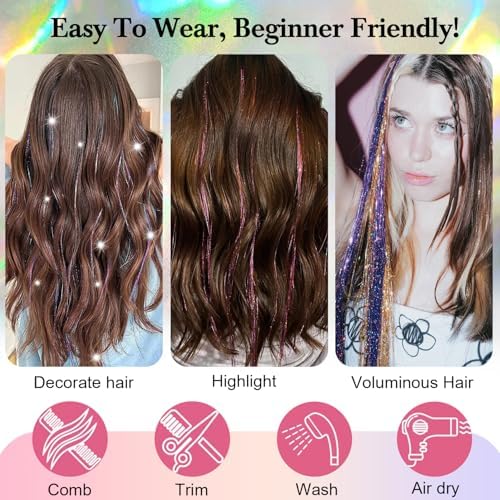 Hair Tinsel 8 Packs 1600 Strands 50 Inch Tinsel Hair Extensions - Image 4