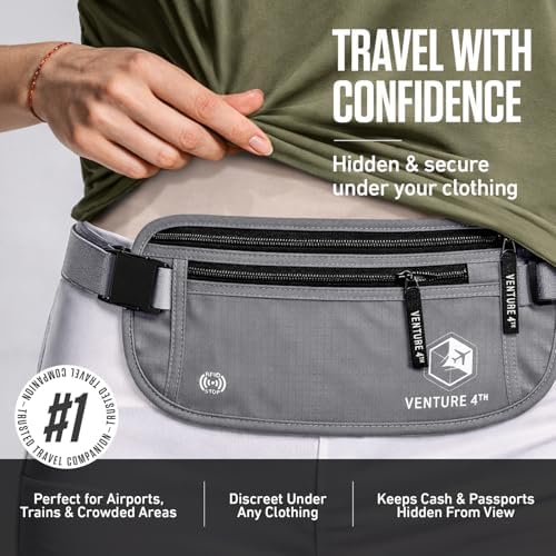 VENTURE 4TH Travel Money Belt, RFID Blocking Passport Holder - Silver - Image 5