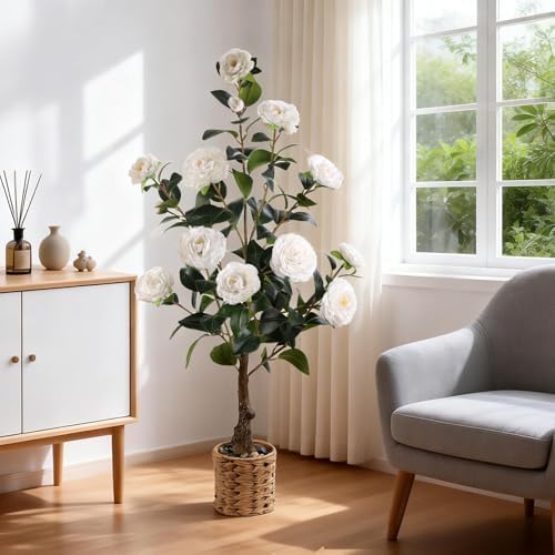 Artificial Camellia Tree 2 Pack, 3Ft Faux White Camellia Plant in Pot, Fake Outdoor Tree Camellia Flower Tree for Home Office Living Room Floor Indoor Decor - Image 5