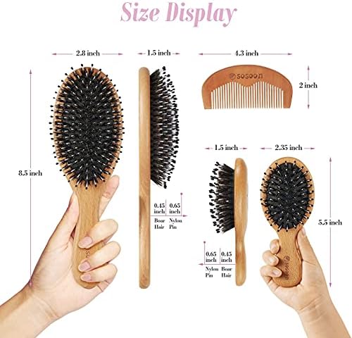 Hair Brush Set, Boar Bristle Hairbrushes for Women Men Kids All Hair Types for Detangling & Smoothing - Image 2