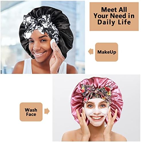 2pcs Large Silky Bonnets with tie Band Braid Bonnet, Satin Bonnet for Sleeping Curly Hair, A - Image 5