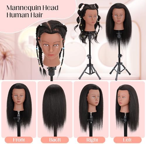 Human Hair Mannequin Head with Stand, 100% Real Hair - Image 6
