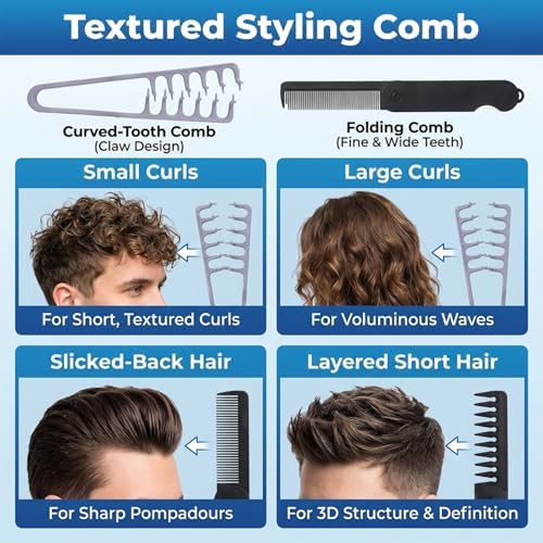 3pcs Texture Comb Voluminous Fluffy Texture Styling Hair Comb Plastic Wide Fine-Toothed Dual-Purpose Barber Anti-Frizz Hairbrush Apparatus Tool with Grip for Men Lift Roots Fringe Parting - Image 5
