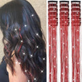 18 Pcs Hair Tinsel Clip in, 20.5 Inch Glitter Tinsel Hair Extensions, Shiny Sparkling Fairy Hair Tinsel Clips, Dazzling Party Hair Accessories for Girls Women Kids (Red) by Nielp
