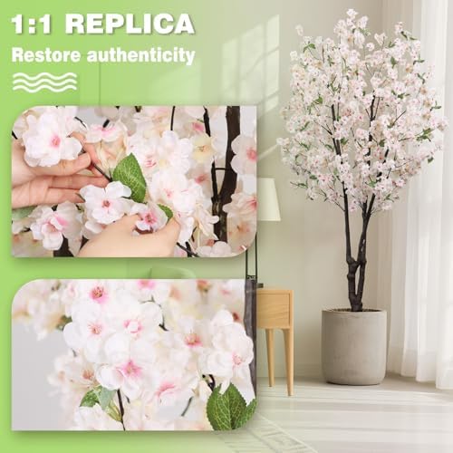 Artificial White Cherry Blossom Tree 5.7ft(68in) Faux Lifelike Plant - Image 6