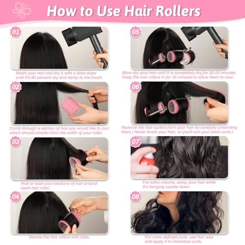50 Pcs Rollers Hair Curlers Set with 24Pcs Self Grip Hair Rollers 4 Sizes and 24 Pcs Clips for Blowout Look Long Medium Short Thick Hair Volume - Image 4