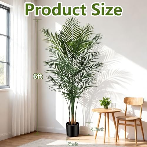 6ft Artificial Palm Tree Indoor, Large Fake Tropical Areca Palm with 18 Trunks, Tall Faux Floor Plants for Indoor Living Rooms Offices Bedroom Home Decor - Image 5