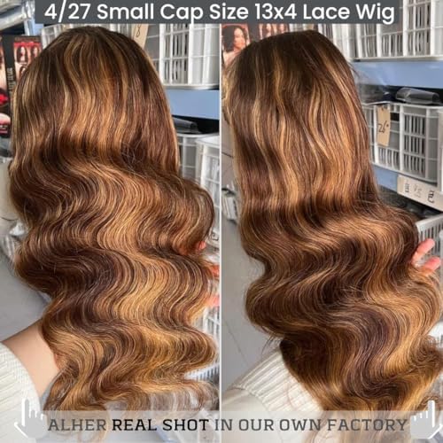 ALHER Small Cap Lace Front Wigs Human Hair 26 IN #4/27 Honey Blonde Highlight Body Wave 13X4 Lace Frontal Wig With Baby Hair 200% Density, Small Cap 21-21.5 Balayage Piano Colored Wig for Black Women - Image 6