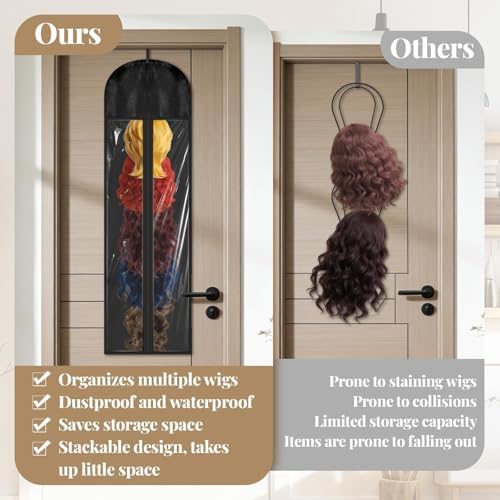 3 Set Wig Storage Organizers for Multiple Wigs Strorage Bags with Hangers Racks Dust-proof Space Saving Hair Extensions Hanging Holder for Hat Tie Scarf Handbag Towel Accessories - Image 6