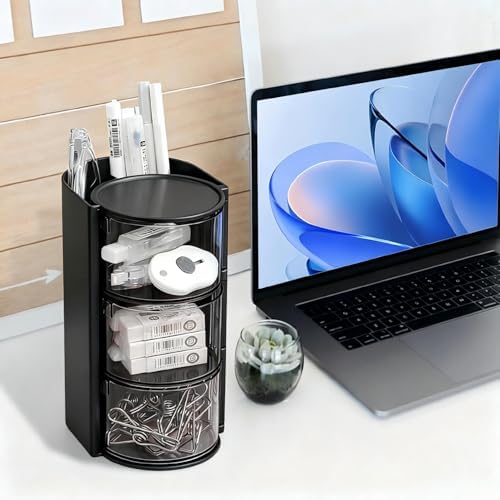 Luscinia Hair Accessories Organizer with Hair Brush Holder, Black, 3-Layer - Image 6