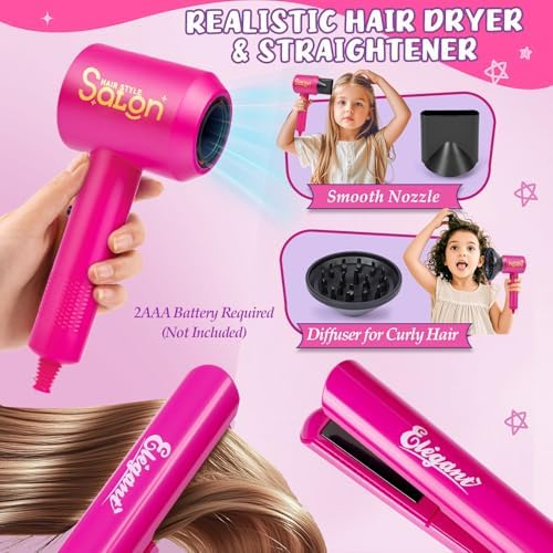 Cleboen Hair Styling Doll Head for Girls, Pretend Play Beauty Salon Makeup Kit with Hair Dryer, Straightener & Real Nail Polish, 35PCS Hair Accessories Playset, Birthday Gifts for Girls Age 4-6 6-8 - Image 4