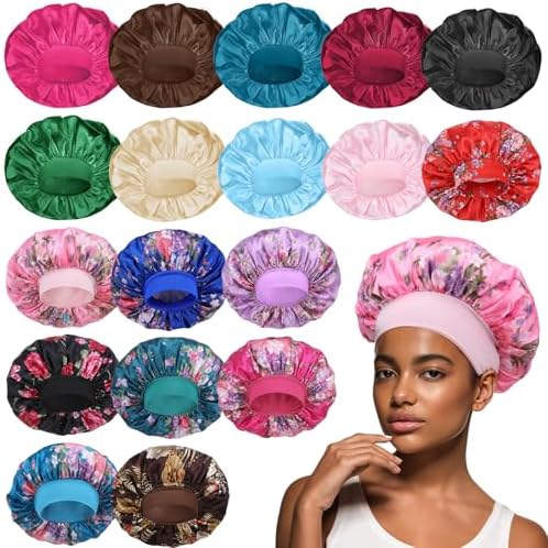 WLLHYF 18 Pcs Satin Bonnets for Sleeping, Large Silk Bonnet, Multicolored D by WLLHYF