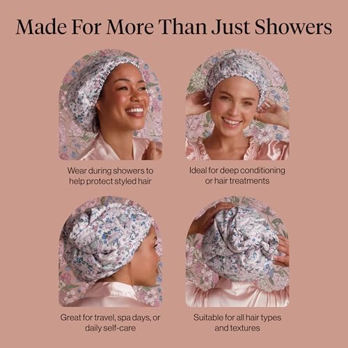 Bridgerton x Kitsch Luxury Satin-Lined Flexi Shower Cap for Women, Wisteria - Image 6