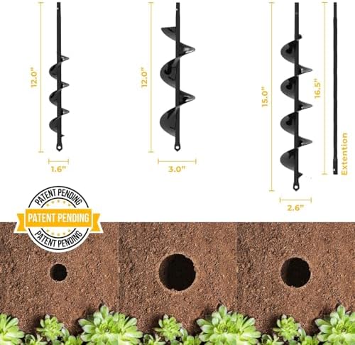 Auger Drill Bit for Planting 3 Pack with Extension - 3/8'' Hex Drive Drill - Image 2