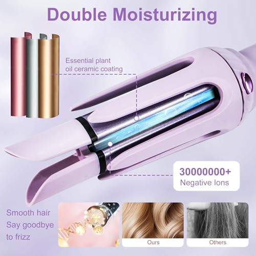 CHIKYO 3 in 1 Multifunctional Hot Tool, Automatic Curling Irons with 2 Ceramic Barrel(1", 1.25") & Hair Straightener Brush, Hair Curler & Straightening Comb, Purple - Image 4