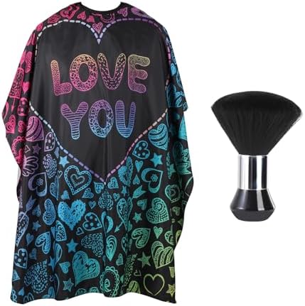 Professional Hair Cutting Cape with Neck Duster Brush, Waterproof Salon Barber Cape with Snaps, Barber Accessories (Love) by YELEGAI