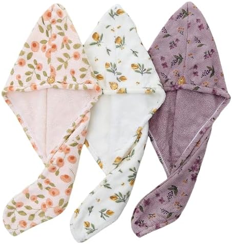 3 PCS Hair Towel Wrap Cute Pastel Floral Print Microfiber Fleece Hair Drying Towel Cap Soft Quick Dry for Women Bath Spa (Flower) by Unknown