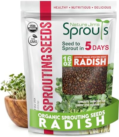 Nature Jim's Sprouts - Organic Radish Seeds for Sprouting – Non-GMO - 16 oz by NatureJimsSprouts