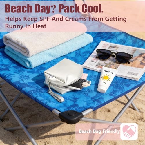 Insulated Makeup Bag with 2 Reusable Ice Packs Silver (Small) - Image 3