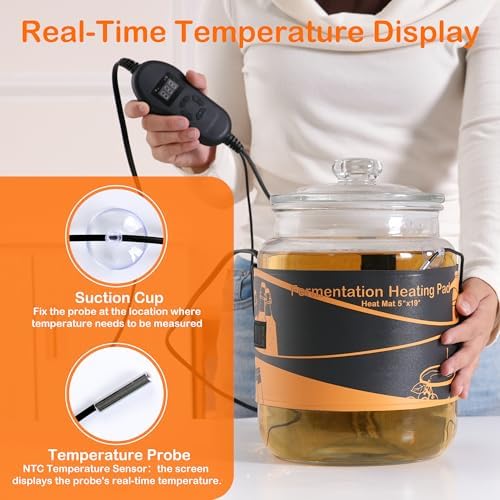 5''x19'' Kombucha Heating Wrap with Digital Thermostat, Adjustable Fermentation Heater Belt for 1Gallon Jars & Carboys, Precise Temperature Control Heated Pad for Beer, Wine & Mead Brewing - Image 7