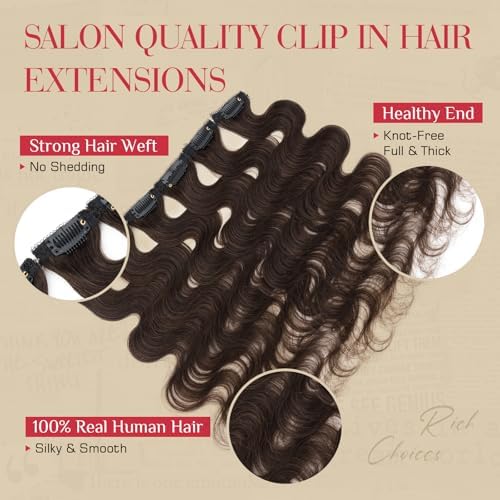 Rich Choices Short Clip In Hair Extensions Real Human Hair-Wave/Curly 6 Pcs Single Clip Hairs Extensions For Women-Mini Seamless Clips Hairpieces for Thin Hairs-12 Inch #2R Chocolate Brown - Image 6