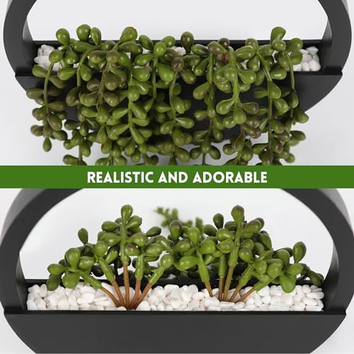 Floweroyal 2pcs Artificial Succulents Hanging Plants 12.2'' Fake String of Pearls in Pot with 8.3'' Lanyard for Indoor Outdoor Wall Decor (Black). - Image 4