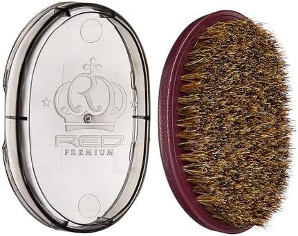 Red by Kiss Premium Pocket Wave Bow Wow Curved Palm Brush Soft, High Density Curved Bristles for Deep Natural 360 Waves, Pocket Size with Travel Cover for Coarse Hair & Wolfing Stage by REDbyKISS