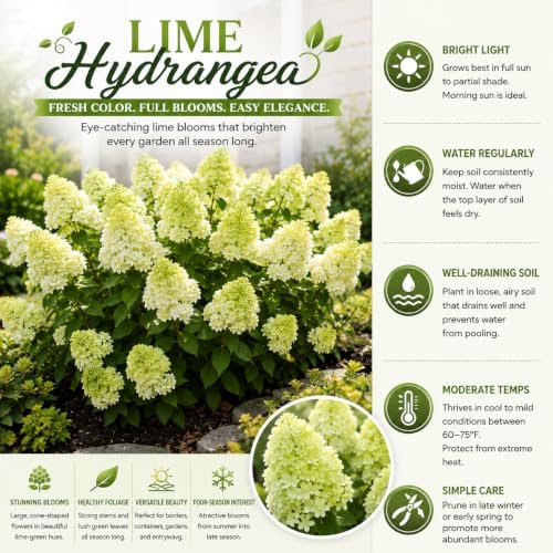Lime Hydrangea Plant Live, Garden Shrub, 7-12" Tall, in Pot - Image 4