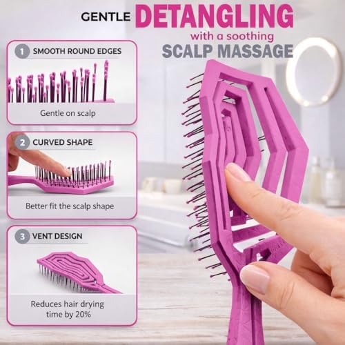 Fiora Naturals Detangling Hair Brush for Women, Detangler Hair Brush, Pink - Image 2