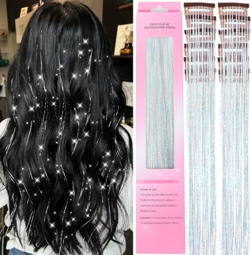 Hair Tinsel Clip in 12 Pcs Fairy Glitter Tinsel Hair Extensions for Kids by LEDIZE