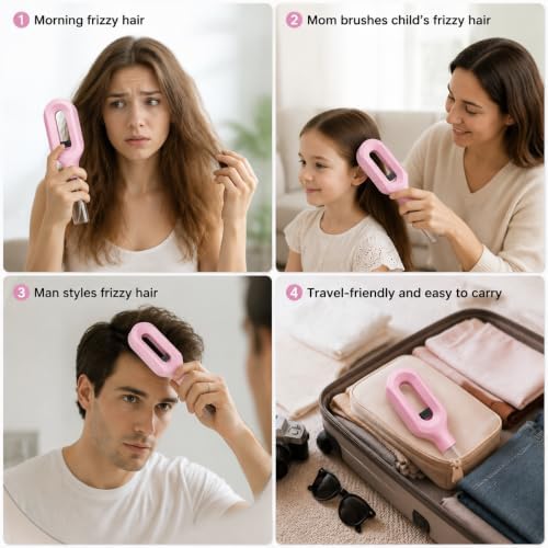 Hair Detangler Brush, 2-in-1 Built-In Mist Sprayer with 50ml Water Tank, Wet Dry Anti-Frizz Comb for All Hair Types (Pink) - Image 6