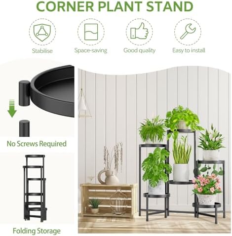 6 Tier Large Plant Stand Indoor Outdoor, 10 In Wide Tray, Black - Image 4