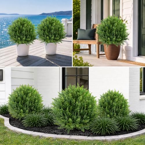 26'' Artificial Cedar Topiary Ball Tree Outdoor, Set of 2 UV Resistant Fake Bushes with Ground Spike, No Maintenance Realistic Greenery Fake Plant Ball for Porch Outdoor Garden Decor - Image 6