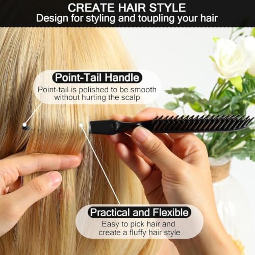 SIMPOR 3 Row Hair Comb for Natural Detangling, Hair Styling Brush, Nylon Bristle Unbraider Teasing Rat Tail Comb for Women Men Black and Blue - Image 5