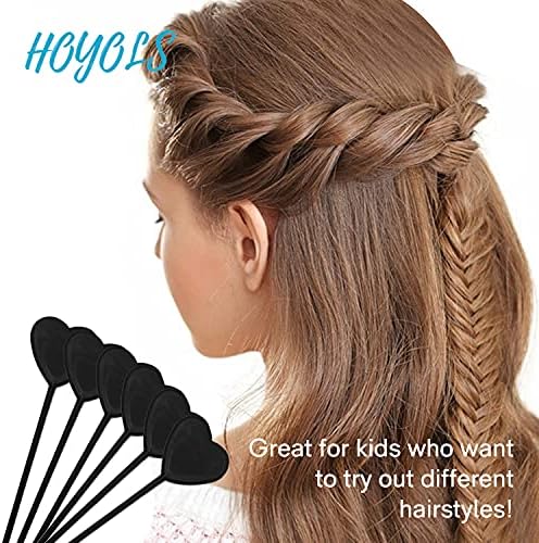 Hoyols 12pcs Quick Topsy Tail Hair Beader for Braiding Beads on Braids, Loop Threader and Braider for Kids Girls, Ponytail Hair Styling Maker Set of 12 - Black - Image 5