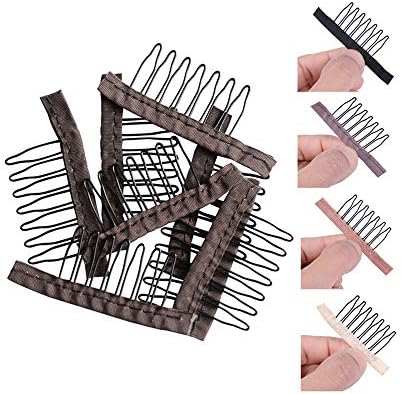 YANTAISIYU 24 Pcs/Lot Wig Combs for Making Wig Caps 7-teeth Steel Clips with Cloth Wig Combs for Hairpiece Caps (Dark Brown) by YANTAISIYU