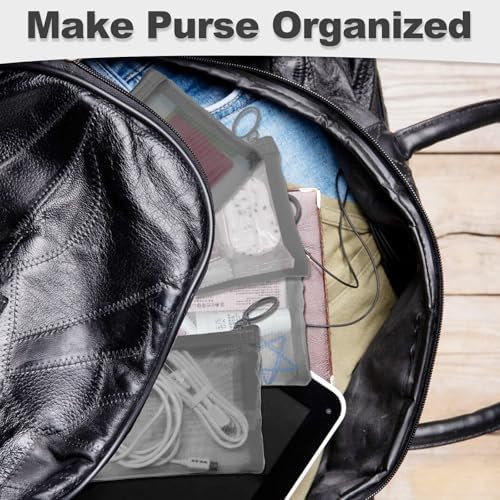 Mini Mesh Pouches (4 Pack), Small Mesh Bags with Zipper Nylon Makeup Pouches Bag Cosmetic Pouch Travel Purse Organizer Insert Diaper Inside Bag Organizers Home Organizing Size See Through Cute Gray - Image 4