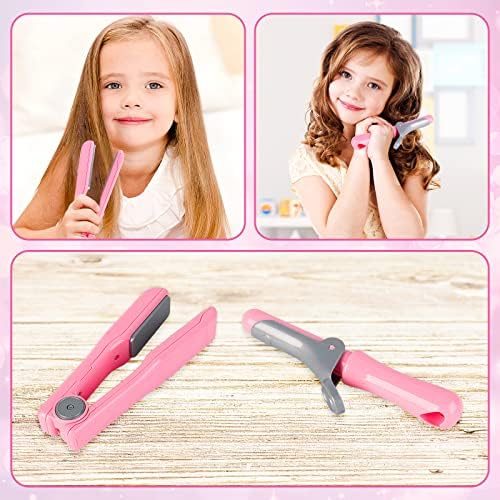 deAO Hair Salon Toys for Girls Beauty Salon Set Kids Pretend Hair Styling Set with Hairdryer, Mirror, Curling Iron and Stylist Accessories for Toddler Makeup Party Christmas (Fake Makeup) - Image 5