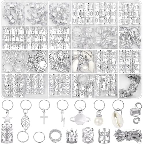 Lucomb 259 Pcs Hair Jewelry, Hair Accessories for Braids Silver Loc Jewelry for Hairs Dreadlocks Braid Jewelrys Hairs Cuffs Clips Dreadlock Accessories for Women's Loc Charms Rings Decoration by Lucomb